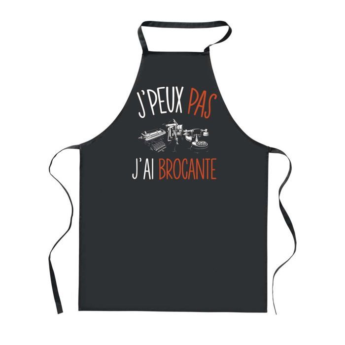 Tablier de cuisine - PLANETEE - J'peux Pas Brocante - Noir - 90x60 cm - Impression bretonne
