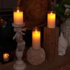 Homemory Flickering Flameless Battery Operated Acrylic LED Pillar Candles with Remote Control and Glass Set of 3 Candles, Timer, Effect, White,