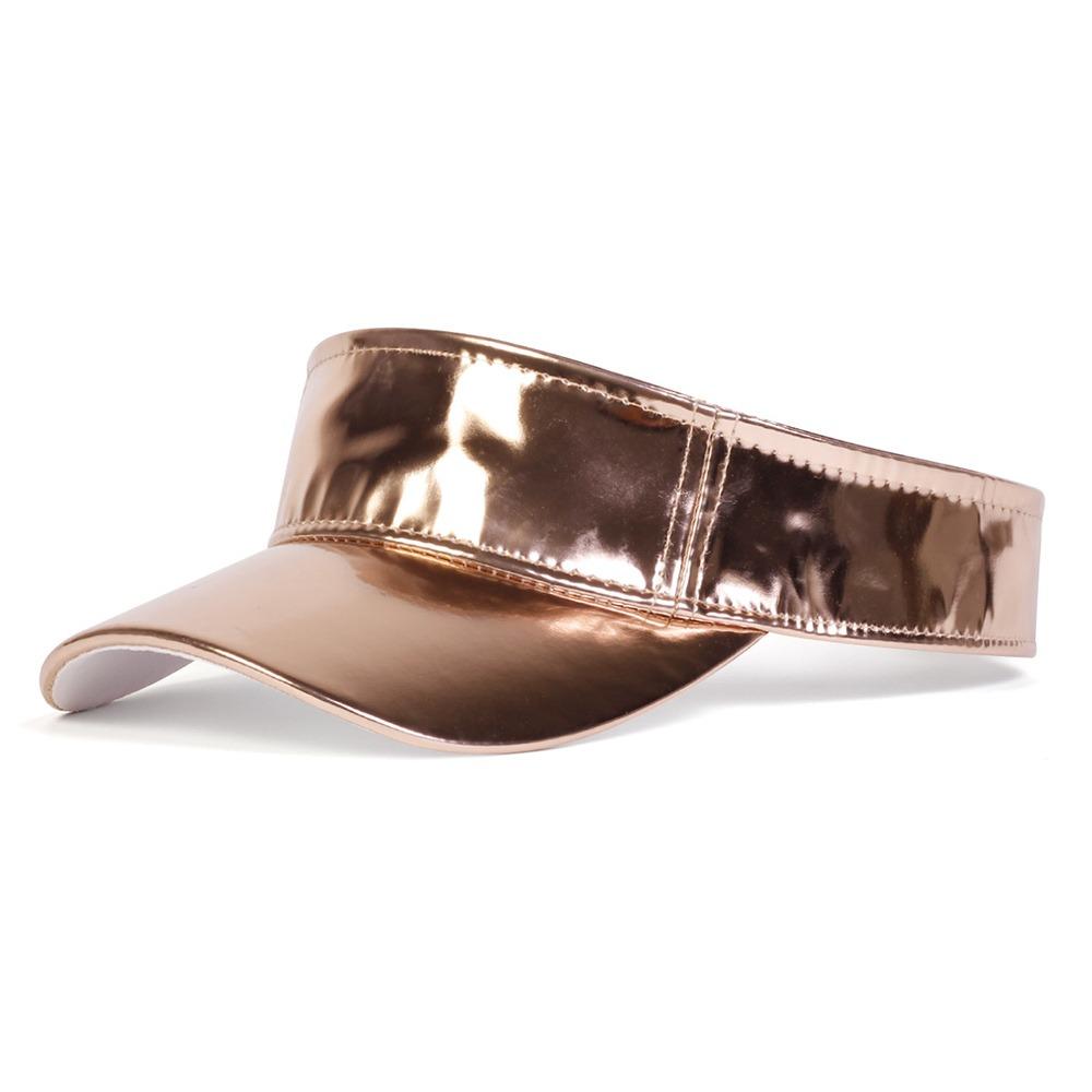 Hip-hop Style Summer Laser Sun Visor Hat Faux Leather Sunscreen Empty Top Hats Plain Bling Adjustable Duck Tongue Cap