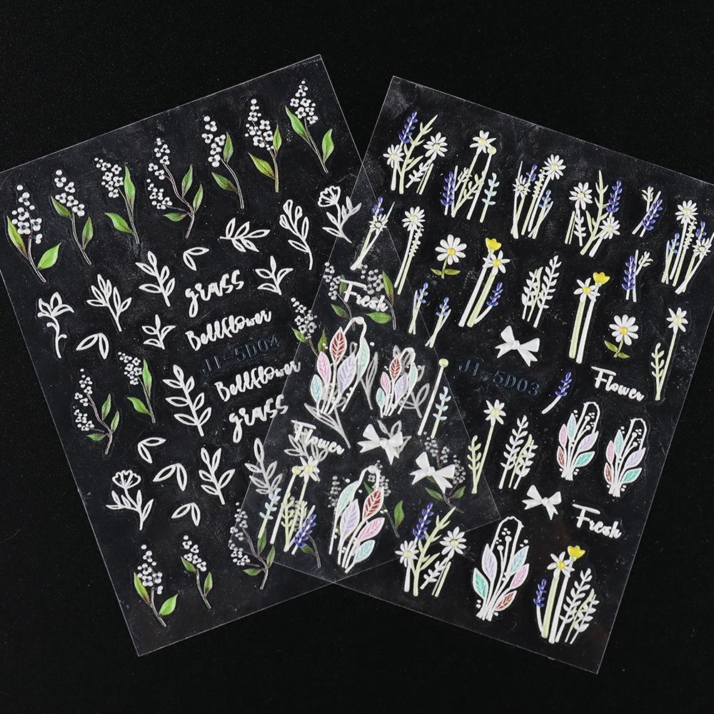 5D Flower Nail Stickers,3D Embossed Flower Nail Stickers Self Adhesive Nail Art Stickers 5D Flower Nail Design Nail Supplies DIY Nail Decoration