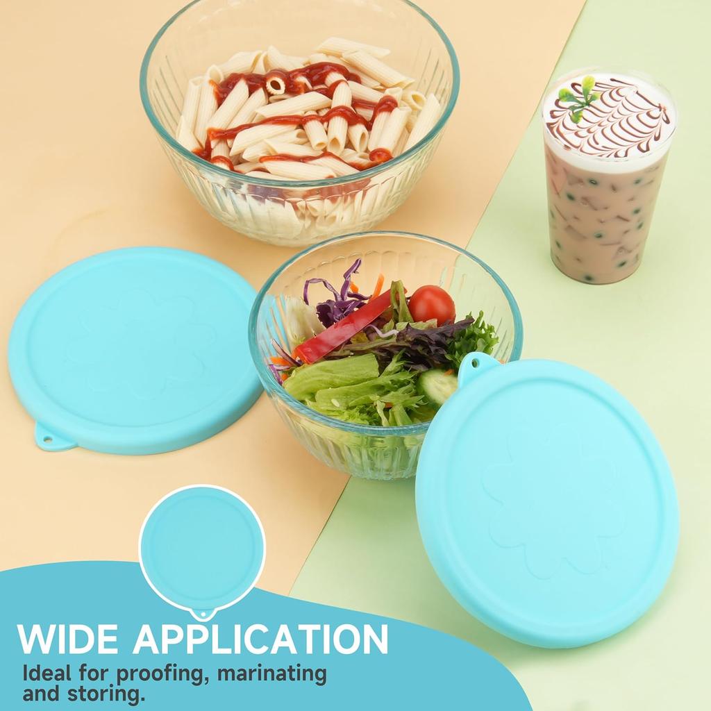 2-Pack Silicone Lids for Pyrex Sculpted Glass Mixing Bowls - Small Sizes Only Fit with 7401-S 3-cup, Dishwasher & Microwave Safe, Blue (Lids Only)