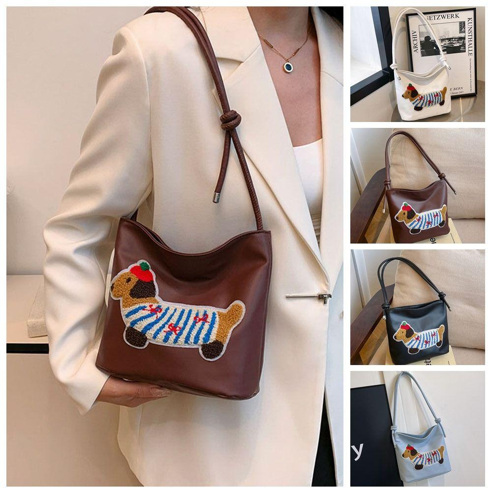 Square Bag Dachshund Puppy Underarm Bag Towel Embroidery Shoulder Bag Sweet Women