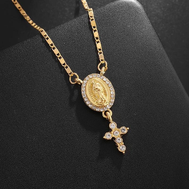 Exquisite Zircon Catholic Virgin Mary of Guadalupe Medal Necklace Women's Fashion Good Luck Amulet Jewelry