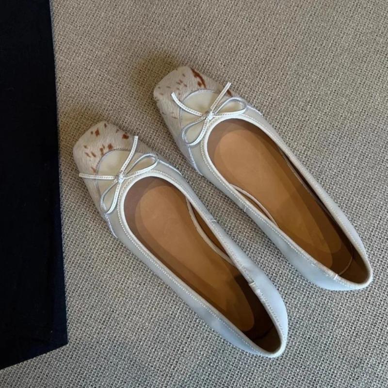 Французские туфли Мэри Джейн с леопардовым принтом, с мелким вырезом, новые, 2025, милые, с квадратным носком, с бантом, слипоны на плоской подошве