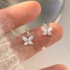 S925 Sterling Silver Earrings Rhinestone Zircon Double Butterfly Stud Earrings Female Fresh Niche Design Ins Simple Earrings