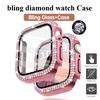 Блестящий чехол из стекла+крышка для Apple Watch Series10 46мм, 44мм, 45мм, 41мм, 40мм, 38мм, 42мм, женский бампер с бриллиантами+защитная пленка для экрана iwatch Series 7 9 8 5 6 SE