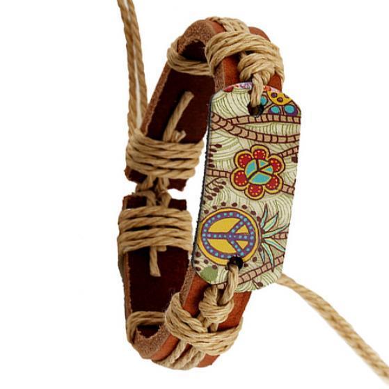 Женщины мужчины Винтаж Панк Стиль Пирограф Знак Мира Очарование Бесконечность Браслет