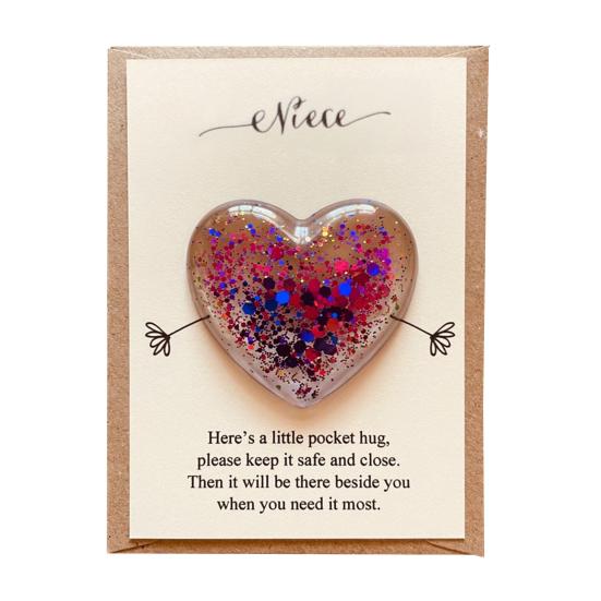 Daughter Pocket Hug with Positive Card Emotional Support Love Heart Figurine Son Sister Niece Pocket Token Decoration Inspirational Encouragement Gift