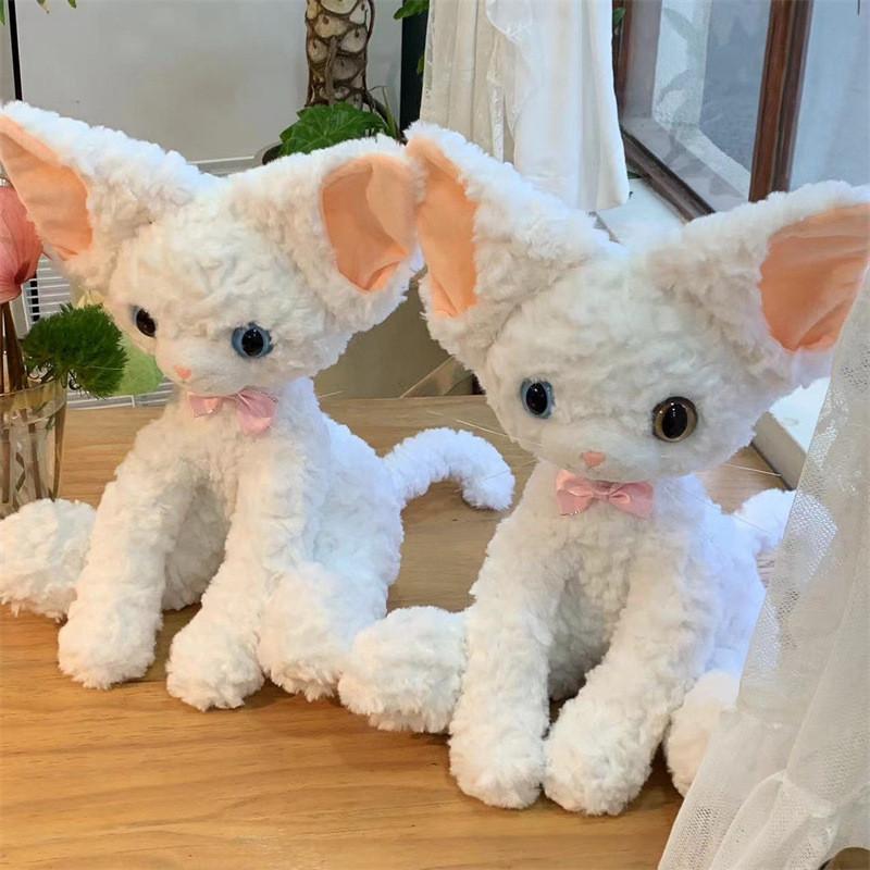 Очаровательная плюшевая игрушка кошка породы девон-рекс 40 см, мягкая белая кошка, чучело животного, подарок для детей