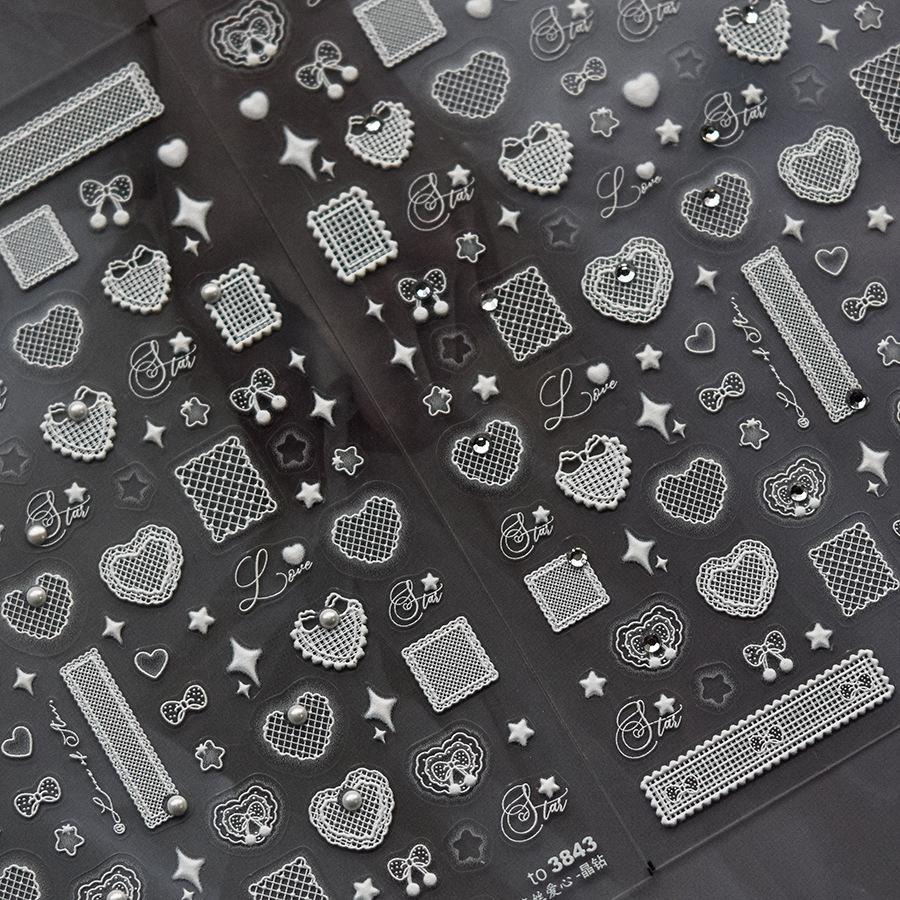 Bright Crystal Lace Love Nail Art Sticker DIY Making Creative Decorative Stickers