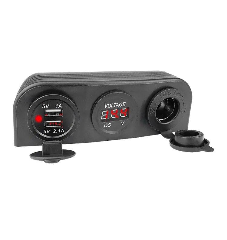 3.1A Автомобильное зарядное устройство с двумя USB-портами, 12 В/24 В, розетка, вольтметр с 3 отверстиями, основание для палатки для автомобиля, мотоцикла, лодки, квадроцикла