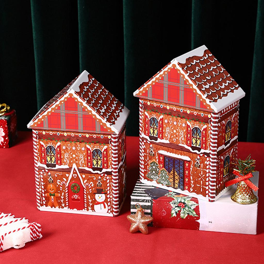 Праздничная жестяная коробка в форме рождественского домика, праздничный декоративный металлический контейнер для праздничного декора и органайзер для хранения конфет