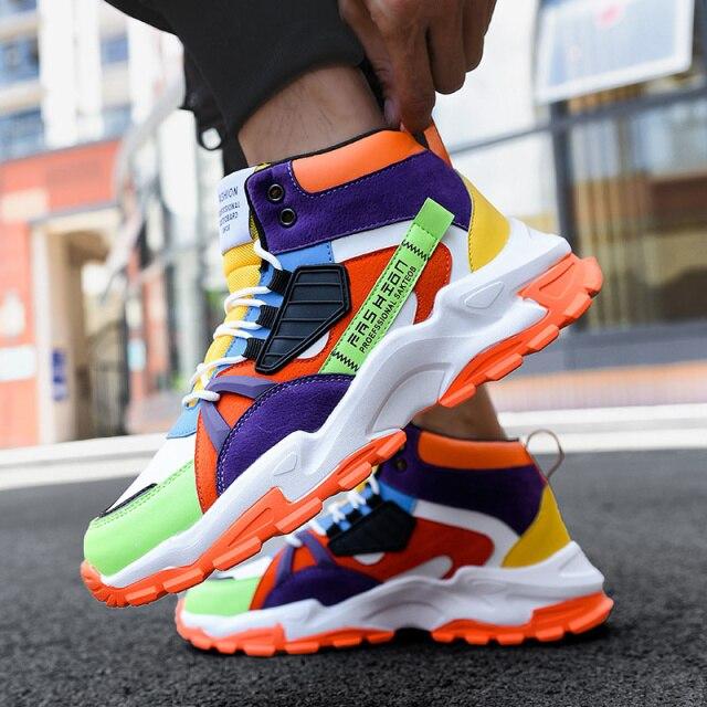 Men High Top Sneakers Casual Mens Trainers  New Fashion Breathable Color Matching Male Luxury Chunky Shoes Zapatos De Tenis