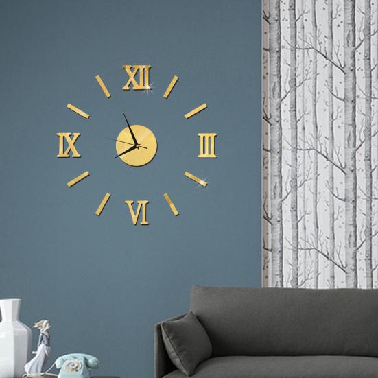 DIY 3D Mirror Surface Number Wall Hanging Clock Sticker Living Room Office Decor