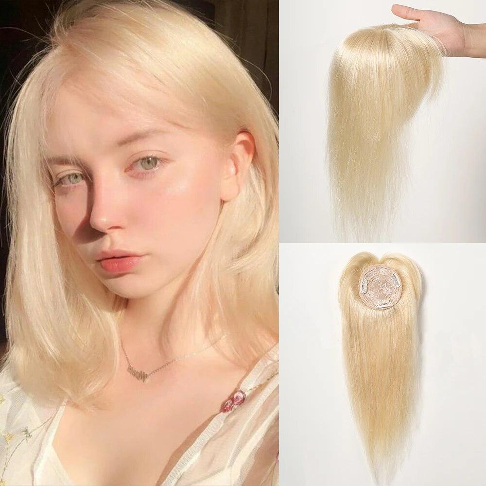 HAIRCUBE Блондинка Remy из натуральных волос для женщин с истонченными волосами, парик для волос с челкой, шелковая заколка на основе, топпер, верхние волосы