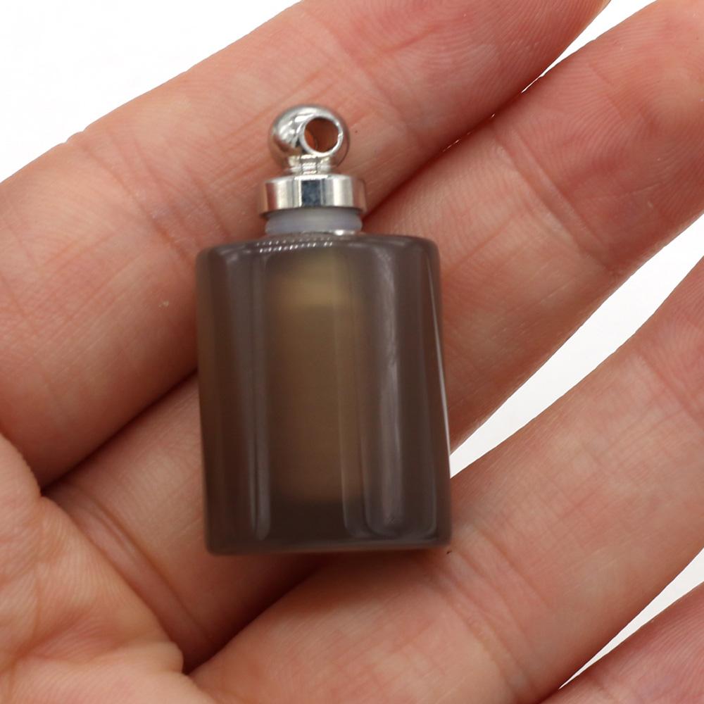 1Pc Flat Cylindrical Natural Stone Perfume Bottle Pendant, Reiki Healing Crystal Gems Charms for DIY Necklace Hanging Decorative Jewelry Making Crafts