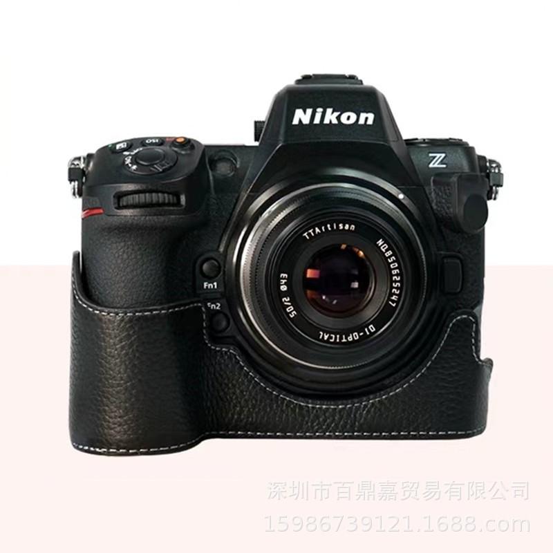 Genuine Leather Half Camera Case Nikon Z8 Mirrorless - Portable Handheld Protective Sleeve With Wrist Strap