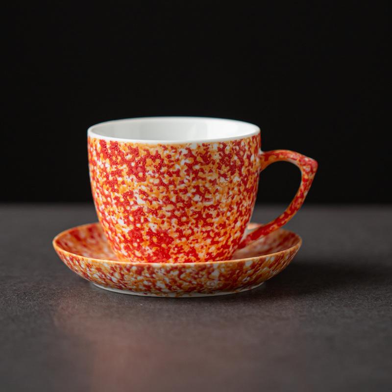 Ceramic Coffee Cups and Saucers Set High-value Retro Mug Splash-ink Coarse Pottery Kiln Hotel Flower Cups Home Decoration