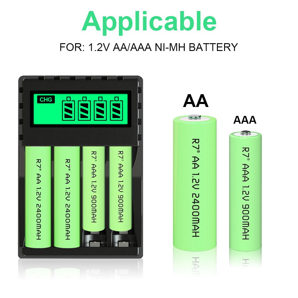 4 Slots Ultra Fast Smart Battery Charger USB Type-c Charger for 1.2V AA AAA Ni-CD Ni-MH Rechargeable Battery LCD Display Quick Charger