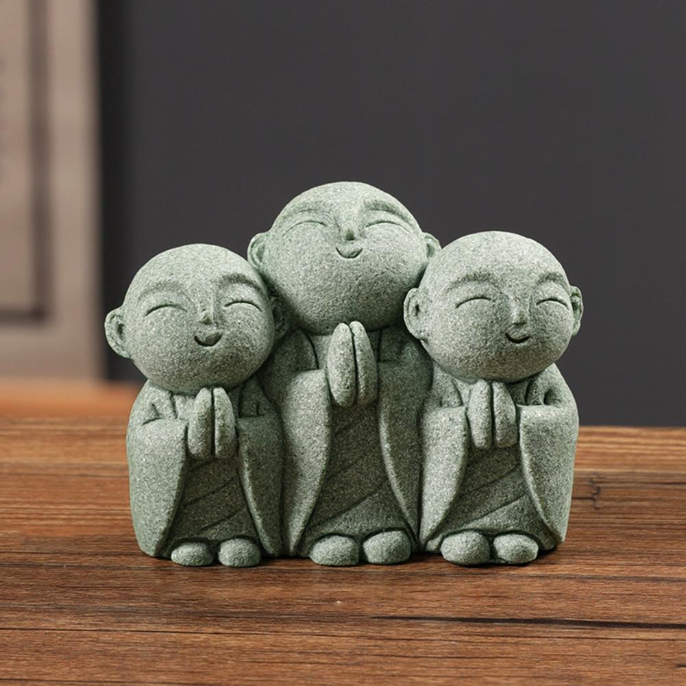 Духовное украшение стола Маленький Будда Украшение из зеленого песчаника Маленький Будда Украшение Универсальная статуя монаха для домашнего стола