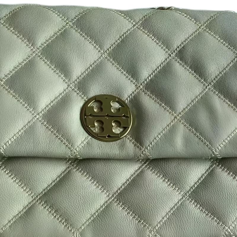 Tory Burch Willa Plaid Quilted Flap Chain Leather Crossbody Shoulder Bag Large Women bags White 148244-724