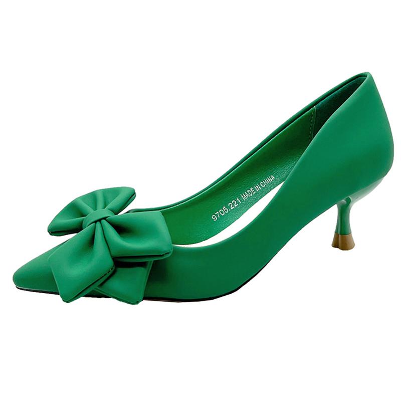 Туфли-лодочки Lucyever Bowknot Green для женщин 2024 года, модные туфли с острым носком на высоком каблуке, женские туфли из искусственной кожи для офиса