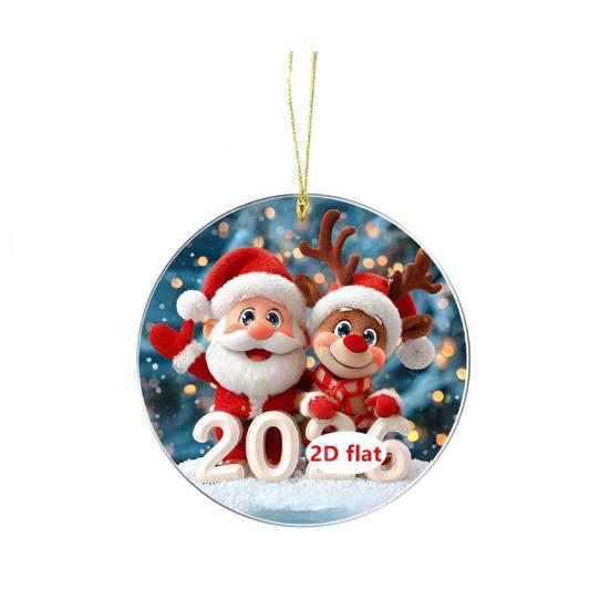 Рождественское украшение 2026 года, мультяшный Санта-Клаус, снеговик, олень, 2D акриловое украшение для рождественской елки, для дерева, двери, окна, украшение для автомобиля