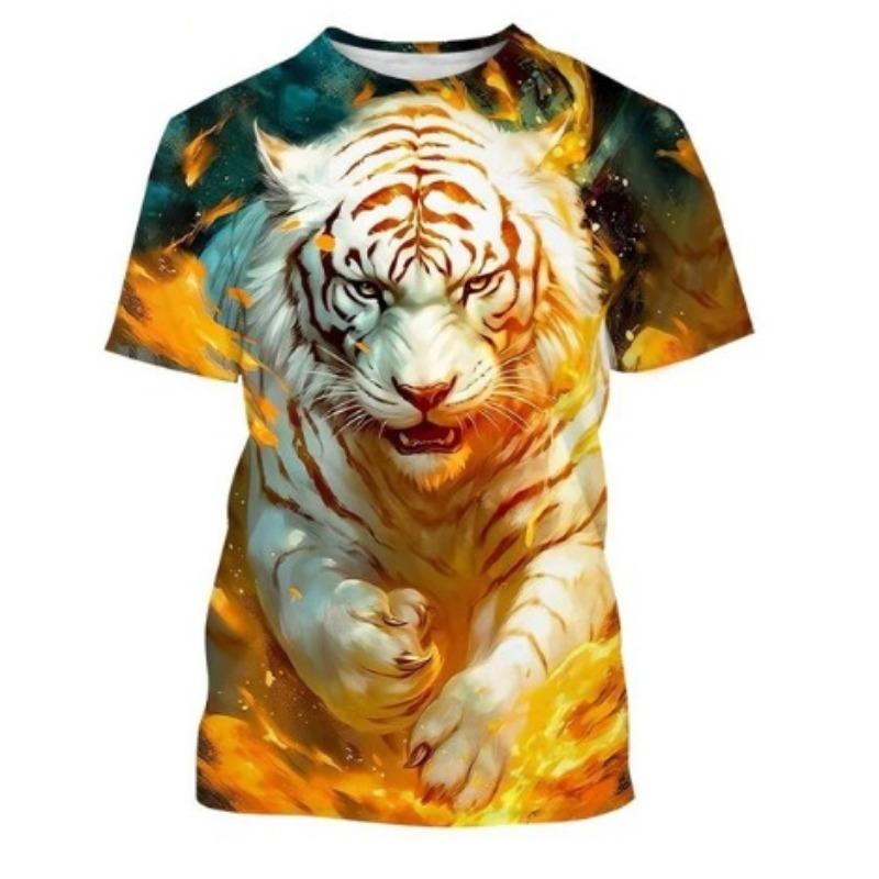 Летний топ с круглым вырезом и принтом 3D тигра, модные повседневные футболки с короткими рукавами для мужчин