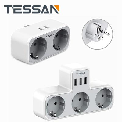 Tessan Настенная розетка европейского стандарта с 2 розетками переменного тока, 2 USB-портами, 3600 Вт, 5 В/2,4 А, адаптер питания с защитой от перегрузки для дома, офиса, путешествий