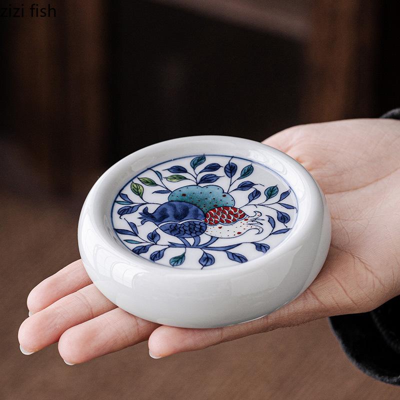 Blue and White Lid Saucer Ceramic Cover Holder Teaware Accessories Coaster Cup Holder Tea Saucer Teapot Lid Holders Tea Trays