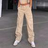 Women Cargo Pants High Waist Solid Color Loose Multi Pockets Full Length Soft Breathable Casual Streetwear Lady Trousers