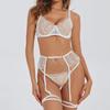 Elegant Embroidered Chain Lingerie Set: Sexy, Sheer, Three-Piece Design for Women