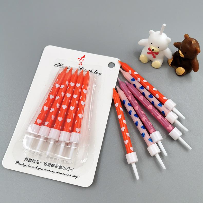 Детские креативные разноцветные свечи для украшения торта, материалы для выпечки, с принтом в форме сердца, признание, свечи для дня рождения