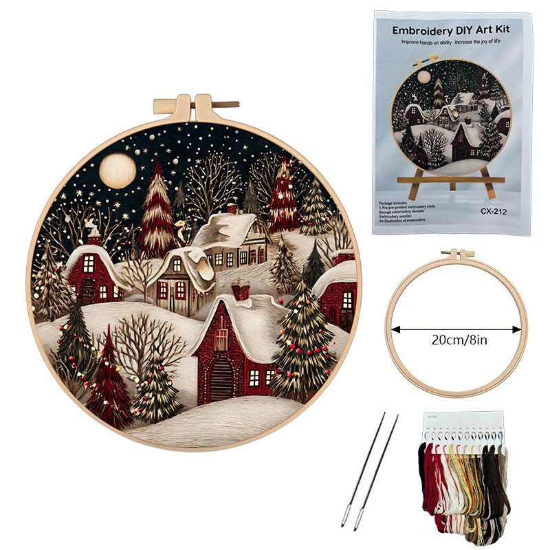 1 набор Рождественская снежная сцена Сделай сам Набор для вышивания крестом - Подходит для начинающих, Включает инструменты, Учебник по стежкам и Набор материалов для вышивки