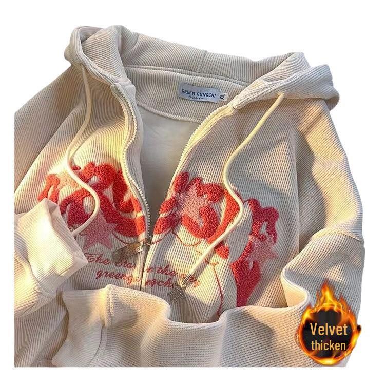 Мужской винтажный вельветовый кардиган с капюшоном на флисовой подкладке