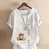 Women's Fashion Owl Reading Prined Short Sleeve T-shirt Loose Cotton Shirt Casual Loose Summer Blouse Tops Plus Size