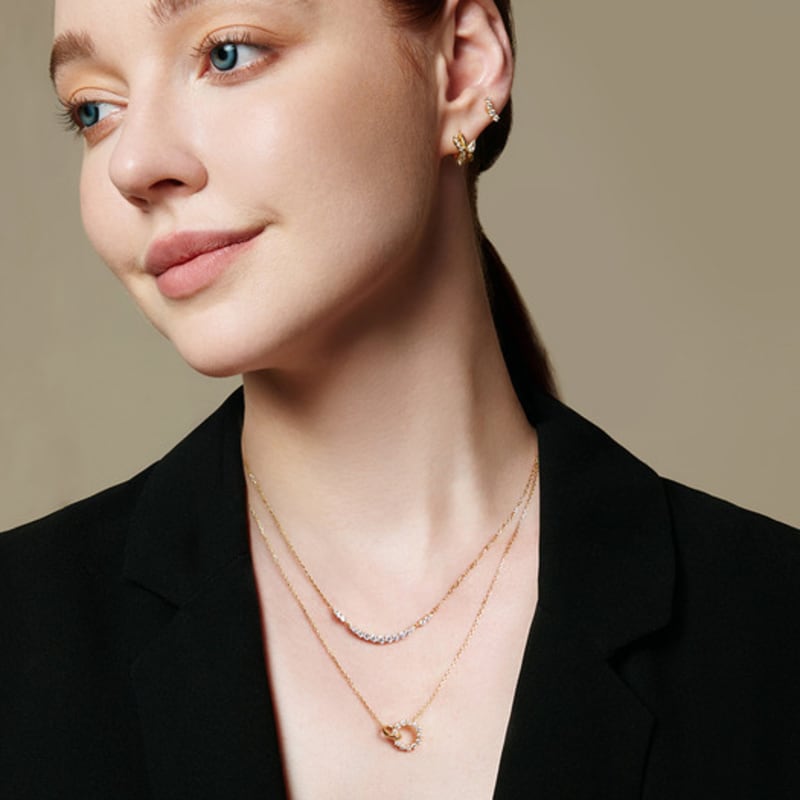 ANIA HAIE Sparkle Double Hoop 925 Silver Stud Earrings E056-04G