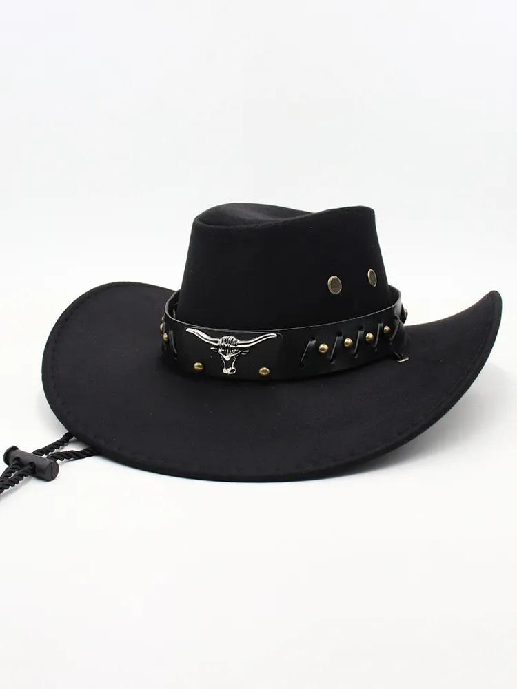 Bull Head Leather Top Hat, Ethnic Western Cowboy Hat, Retro Equestrian Hat For Men And Women