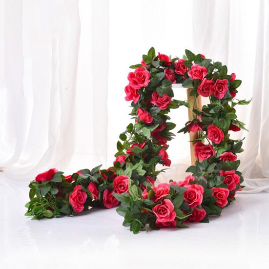 220СМ Искусственная Гирлянда из Роз 16 Головок Устойчивая к УФ-излучению Реалистичная Искусственная Цветочная Ротанговая Лиана Свадебная Вечеринка Подвесное Имитация Цветения Украшение