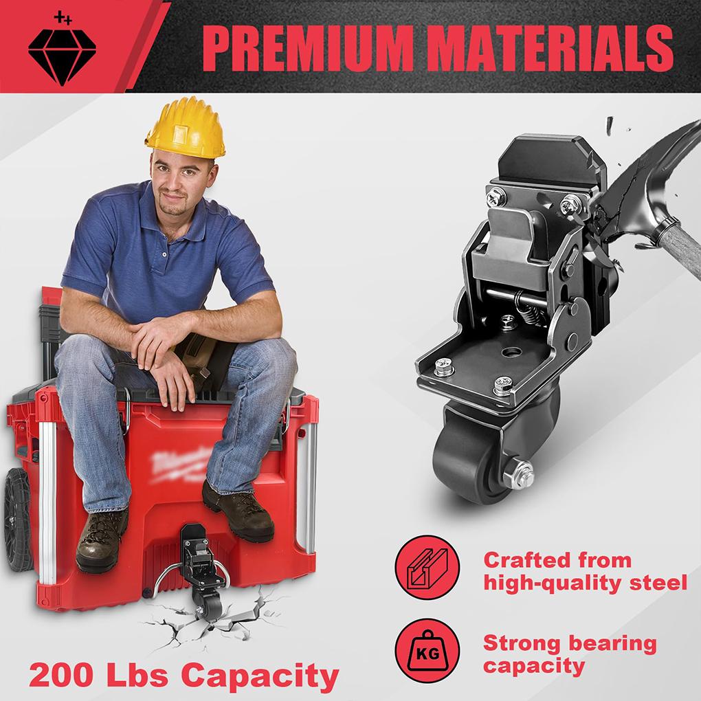 ABCA-Стальная конструкция Передние колеса, Комплект поворотных колес Подходит для мобильного ящика для инструментов Milwaukee для ящика для инструментов Packout 200 фунтов Грузоподъемность Новый