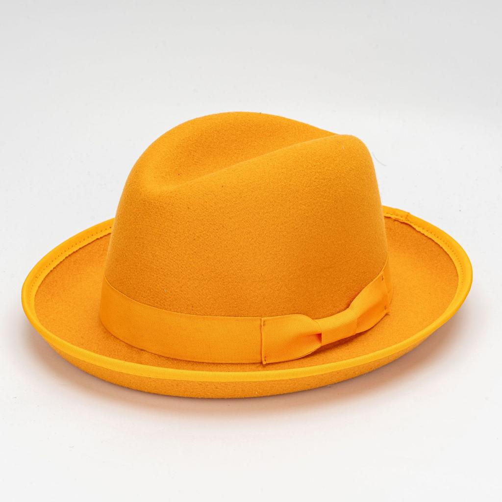 warped edge hamburger hat European and American men's small top hat dragon and phoenix thickened fabric bow woolen top hat small felt hat