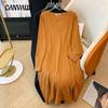 Spring and Autumn Plus Size Women's Round Neck Loose Dress Mid-Length Split Dress