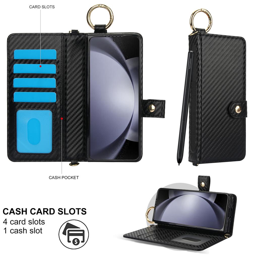 Кожаный чехол-браслет для мобильного телефона Samsung FOld7, защитная крышка Z FOld6, чехол для мобильного телефона из углеродного волокна для бизнеса, слот для ручки