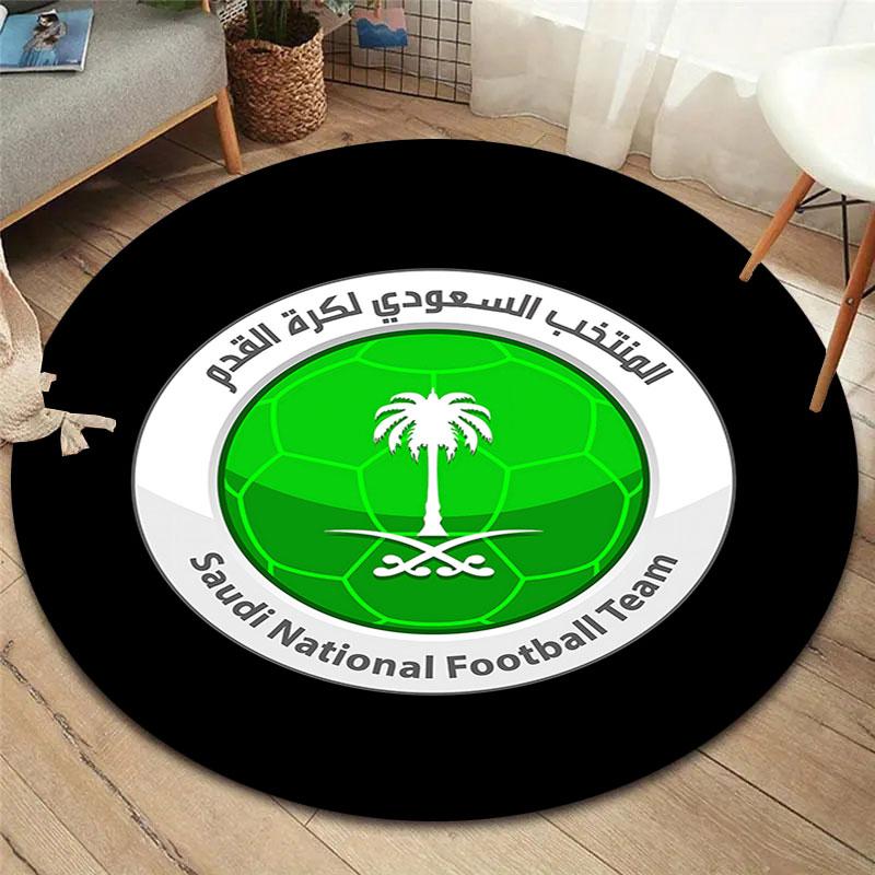Saudi Senior National Football Team Round Area Rug,Carpet Rug for Living Room Bedroom Sofa Playroom Decor,Non-slip Floor Mat