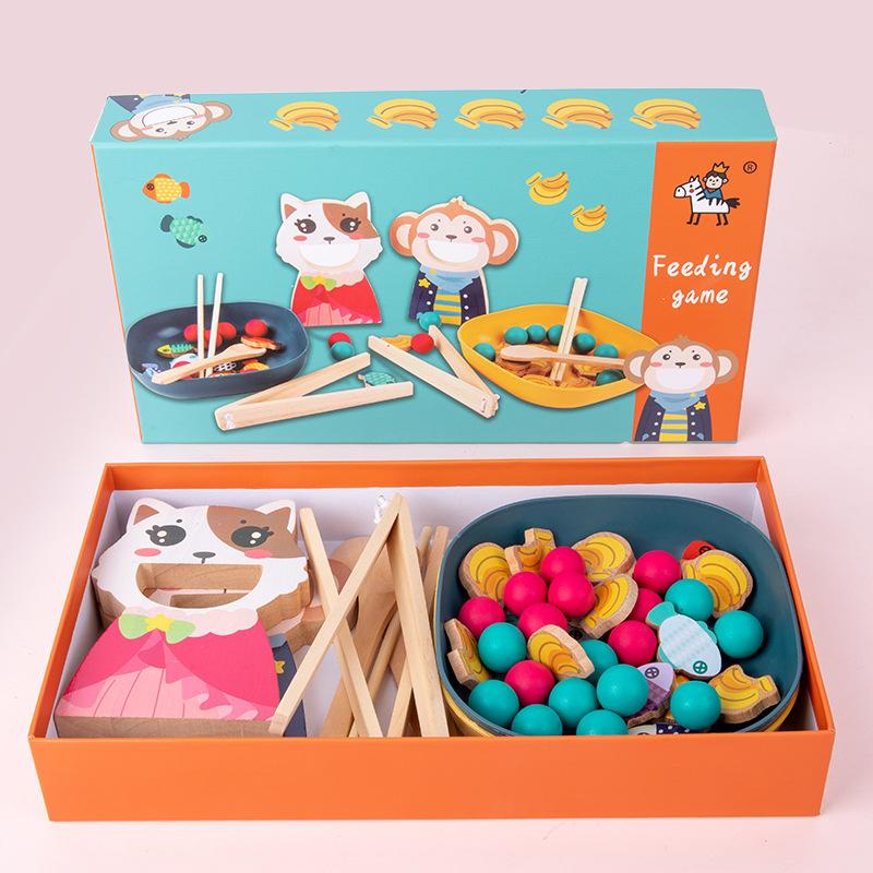 Montessori Children's Early Education Cartoon Clip Beads Feeding Game Parent-Child Interaction Baby Clip Chopsticks Training Educational Toys