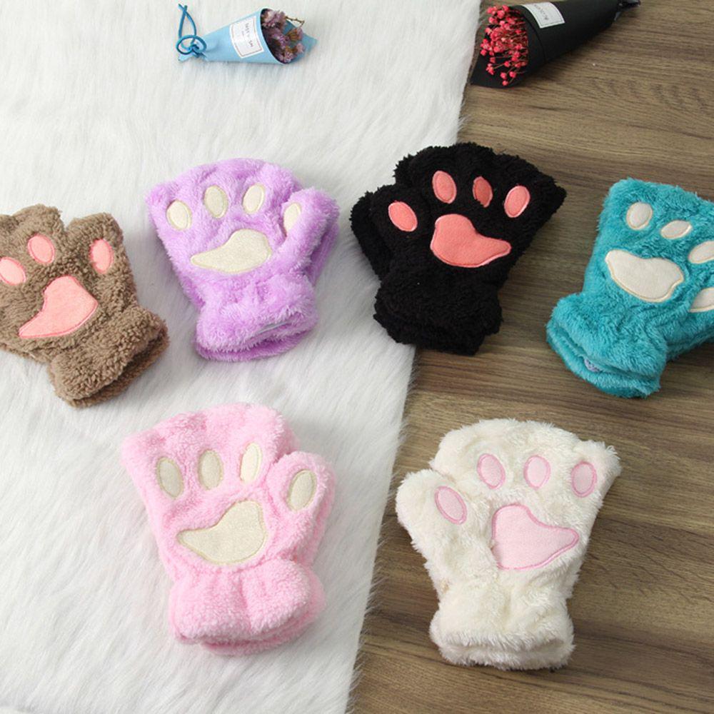 14Colors Women Warm Lovely Winter Gloves Plush Fingerless Bear Cat Paw