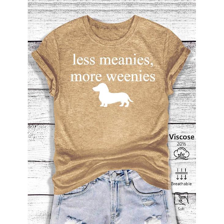 New Summer Fashion for Women Less Meanies More Weenies Silhouette dachshund print round-neck shirt for travel and daily commute in vintage