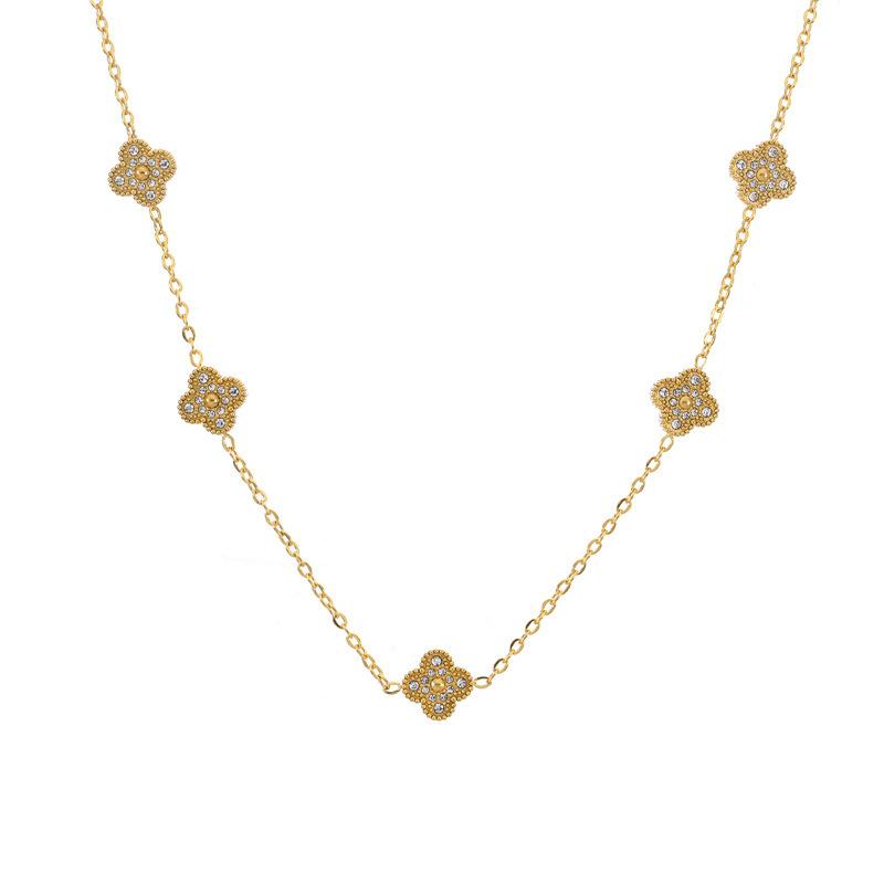 9MM Titanium Steel Four-leaf Clover Shell 5 Flowers Necklace Women's New Light Luxury Hundred Lock Bone Chain Shell Collar Jewelry