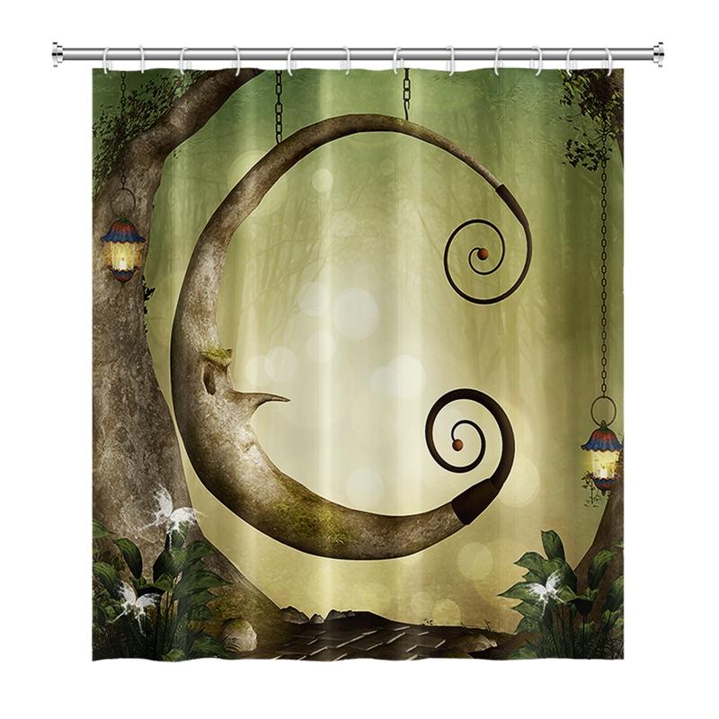 Зачарованный лес Занавеска для душа Мультяшная Волшебная сказка Грибная Страна чудес Готическая занавеска для душа Водонепроницаемый декор для ванны с крючками