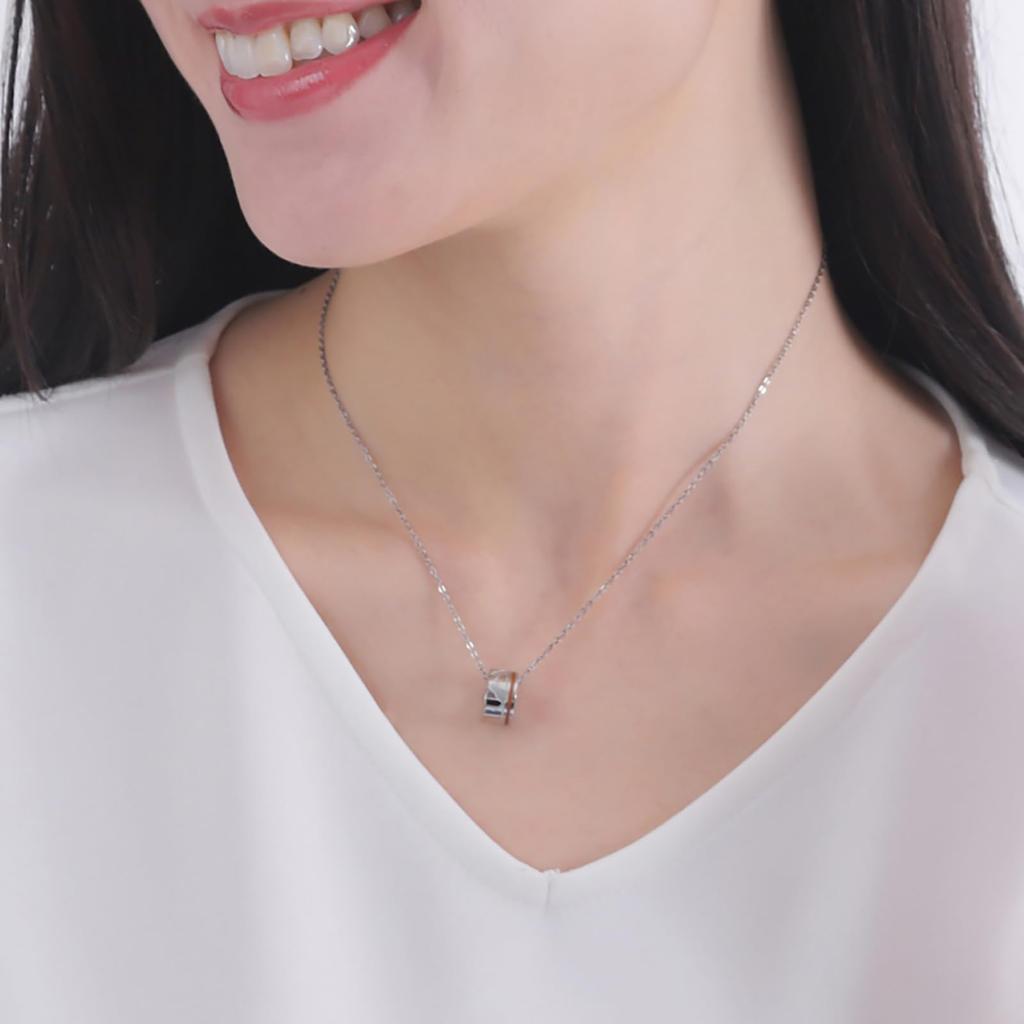 Pair Necklace Set of 2 Cat Red Thread Heart Circle Baby Ring Allergy Free Surgical Stainless Steel 316L Couple Anniversary Birthday Gift [White